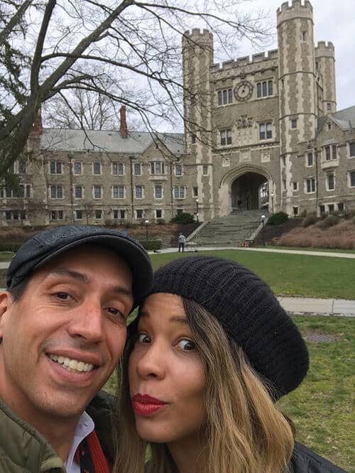 Feliciano and Jones had their first date in 1994 on campus and return often, including for this selfie taken in 2017. Courtesy of Kwanza Jones ’93 and José E. Feliciano ’94
